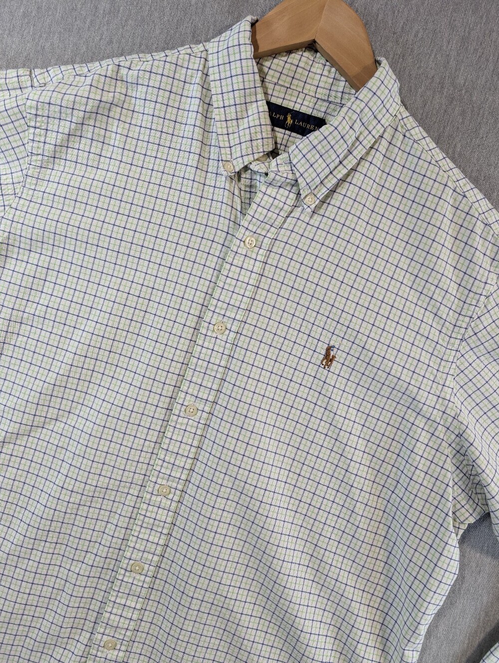 Ralph Lauren Classic Plaid Button Shirt Men's XL Green Blue White Embroidered